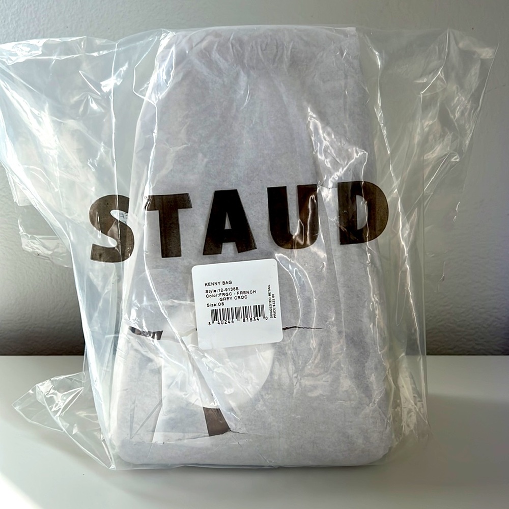 STAUD - NEW - Kenny Croc-Embossed Leather Top Handle Bag - French Grey - Picture 2 of 4